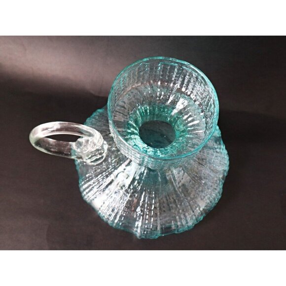 MCM Mid Century Scandinavian Art Glass Carafe Pitcher Aqua Blue Applied Handle - Picture 3 of 6